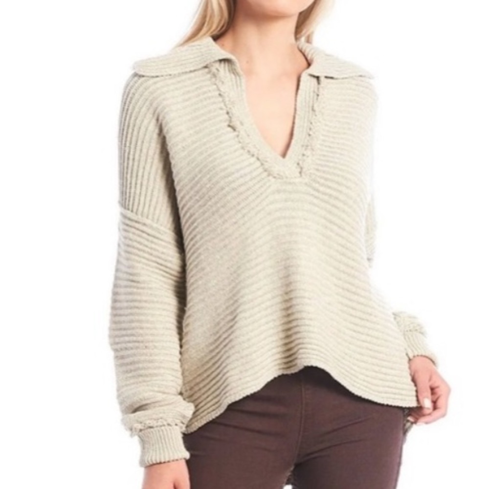 Free People NWT Marlie Oversized Ribbed Knit Vneck Pullover Sweater - Picture 10 of 14